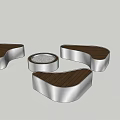 Modern Landscape Seats Featuring Metal Frames And Wood Surfaces With Central Round Table 3d model