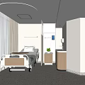 Modern Hospital Ward Featuring Hospital Bed Window With City View Nightstand And Potted Plant