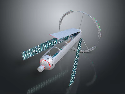 Experimental Drone With White Body Blue Patterned Propellers And Circular Structure 3d model