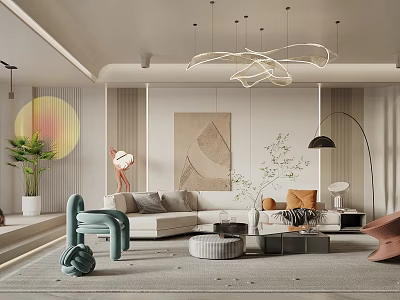 Modern Living Room Interior Design With Sofa Coffee Tables Area Rug Wall Art And Plants 3d model