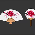 Japanese Style Hanging Fan Decor With Cherry Blossom And Red Sun Pattern