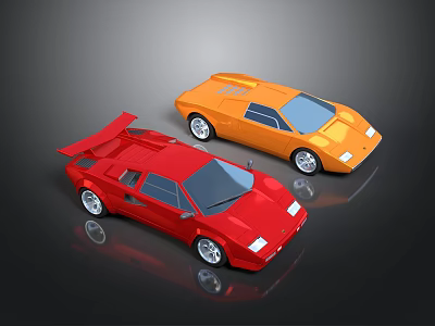 Red And Orange Sports Cars With Angular Design And Shiny Wheels On Dark Background 3d model