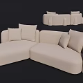 Beige Abstract Shape Fabric Sofa With Multiple Cushions Modern Interior Design 3d model