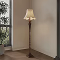 Vintage Floor Lamp With White Lampshade By Window And Green Plant