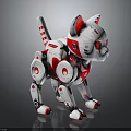 White And Red Robotic Cat With Mechanical Legs Bionic Ears Sci Fi Pet Design 3d model
