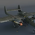 Vintage Twin Propeller Fighter Aircraft With Military Green Finish And Star Insignia On Wings