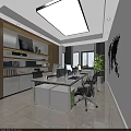 Modern Public Office Space With Open Office Desks Computers Bookshelves Green Plants And World Map