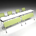 White Conference Table with Four Light Green Chairs Foldable Design for Office Modern Style