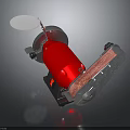 Red Metal Equipment With Grinding Surface And Circular Disc On Stable Base