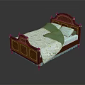 Single Bed With Traditional Wooden Carved Frame Green Bedding And White Patterned Sheet