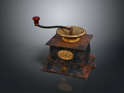 Vintage Computer Device With Metal Frame Red Handle And Decorative Badge Design 3d model