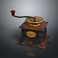 Vintage Computer Device With Metal Frame Red Handle And Decorative Badge Design
