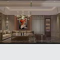 Elegant Modern KTV Lounge Area With Sofa Chandelier Decorative Painting And Wine Cabinet
