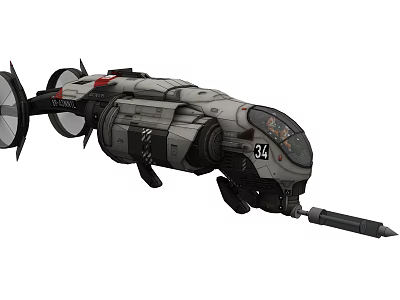 Sci Fi Fighter Jet with Number 34 and Propulsion System Design 3d model