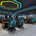 Modern Cyber Cafe Interior With Stylish Lighting Comfortable Gaming Chairs And High Performance Computers 3d model