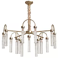 Modern Brass Chandelier With Curved Arms And Clear Glass Tubes Design