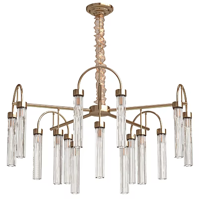 Modern Brass Chandelier With Curved Arms And Clear Glass Tubes Design 3d model
