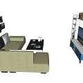 Modern Living Room Interior With Sectional Sofa Coffee Table TV Stand And Decorative Wall Art