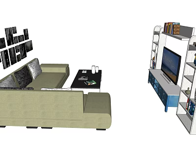 Modern Living Room Interior With Sectional Sofa Coffee Table TV Stand And Decorative Wall Art 3d model