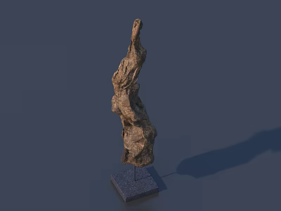 Abstract Stone Sculpture With Irregular Shape And Square Base On Gray Background 3d model