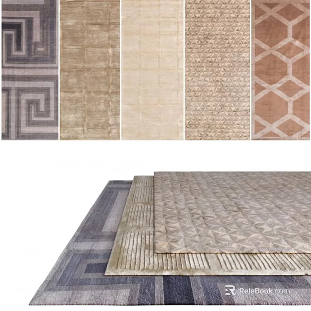 Square Rugs With Various Geometric Patterns And Neutral Textures For Home Decoration 3d model