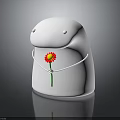White Ceramic Whale Figurine With Silver Collar Red Yellow Flower And Green Stem