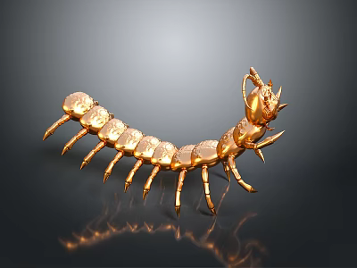 Golden Centipede Game and Movie Character with Detailed Armor and Sharp Legs 3d model