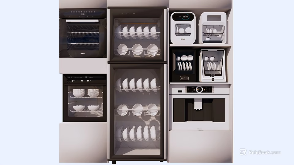 Modern Kitchen Space With Built In Oven Dishwasher And Storage Appliances 3d model 