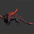 Fantasy Game Movie Character Fierce Dark Creature With Red Spikes Horns And Tail