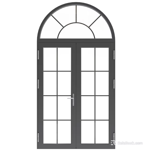 Elegant Double Doors With Arched Top Glass Grid Panels And Black Frame Design 3d model 