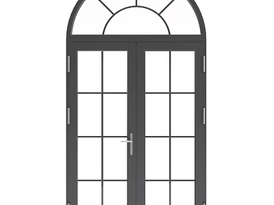 Elegant Double Doors With Arched Top Glass Grid Panels And Black Frame Design 3d model