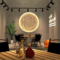 Modern Bar Interior With Illuminated Stepping Stones Neon Lights And Moon Decor