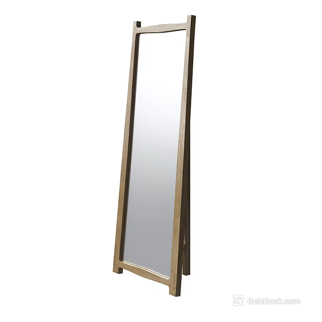 Modern Full Length Floor Standing Mirror with Wooden Frame and Stable Base Design 3d model 