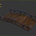 Detailed Traditional Wooden Bridge Structure With Curved Plank Deck And Railings