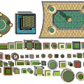 Diverse Tree Pit Designs Featuring Various Shapes Decorative Paving And Greenery 3d model