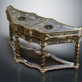 Vintage Ornate Stringed Musical Instrument With Intricate Carved Patterns And Elegant Leg Design