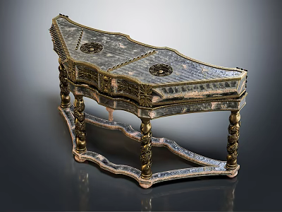 Vintage Ornate Stringed Musical Instrument With Intricate Carved Patterns And Elegant Leg Design 3d model