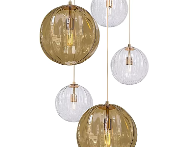 Modern Multi Globe Chandelier With Amber And Clear Glass Hanging Shades And Metallic Accents 3d model