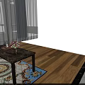 Marble Top Coffee Table and Side Tables Set with Fresh Flowers on Decorative Living Room Rug