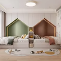Kids Tatami Bedroom With House Shaped Headboards Cartoon Fish Wallpaper And Play Mat