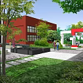 Urban Garden Landscape Design With Modern Building Green Plants Stone Pathways And Seating Area
