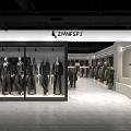 Clothing Store Display Shelves With Mannequins And Neatly Arranged Suits In Interior