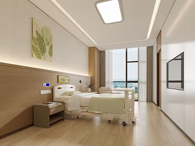 Modern Hospital Outpatient Room With Bed TV And Large Window 3d model