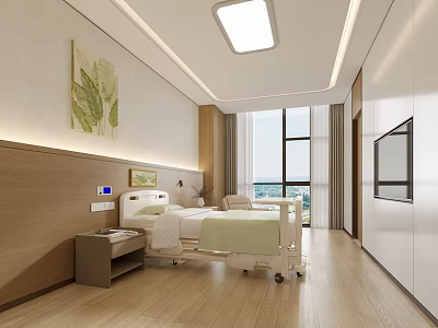 Modern Hospital Outpatient Room With Bed TV And Large Window 3d model