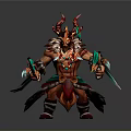 Mythical Warrior Character With Ornate Armor Horned Headdress And Decorative Weapons