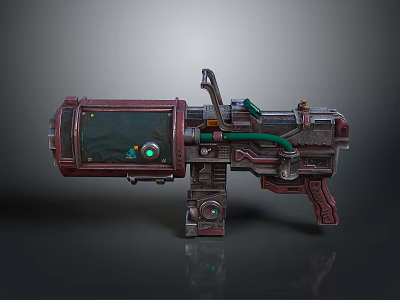 Futuristic Sci Fi Weapon Red Metallic Body Transparent Display Green Pipe And Energy Elements 3d model