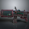 Futuristic Sci Fi Weapon Red Metallic Body Transparent Display Green Pipe And Energy Elements