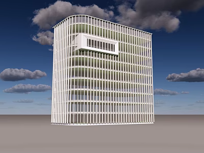 Modern Office Building With Glass Facade And White Exterior Under Blue Sky 3d model