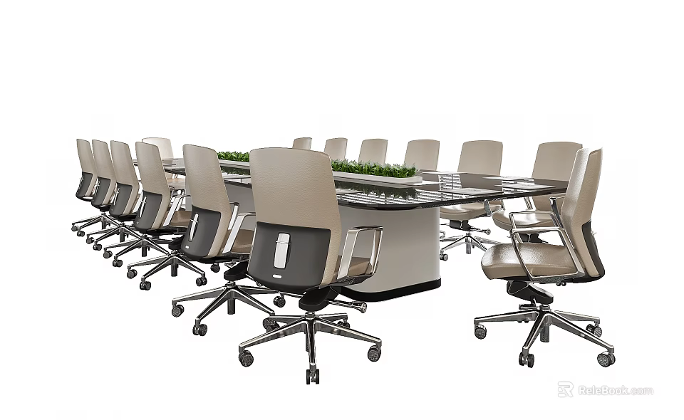 Modern Conference Table With Swivel Office Chairs And Sleek Metal Frame Design 3d model 