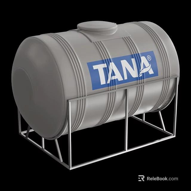 TANA Gray Cylindrical Industrial Storage Tank With Sturdy Metal Stand 3d model 